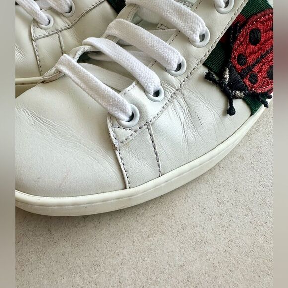 Gucci White Leather Embroidered Ladybug And Pineapple Ace Sneakers Size 36.5 - Picture 7 of 15